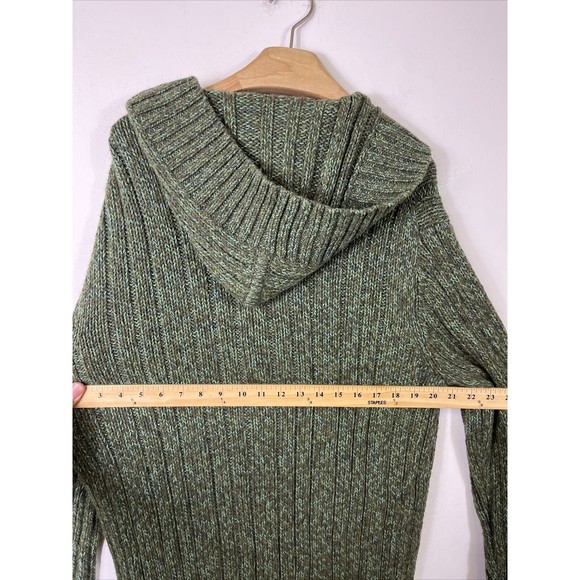 Old Navy Sweater Women Green Cable Knit Chunky Hooded Wool Blend NWT $34 - Picture 6 of 7